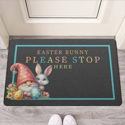 "Easter Bunny Please Stop Here" Wichtel & Hase Fußmatte
