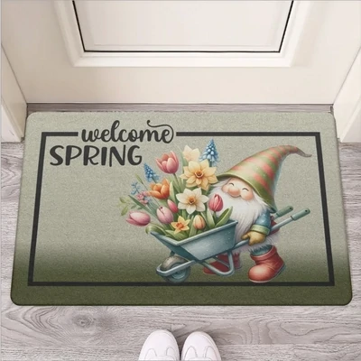 "Welcome Spring" Wichtel mit Schubkarre Fußmatte