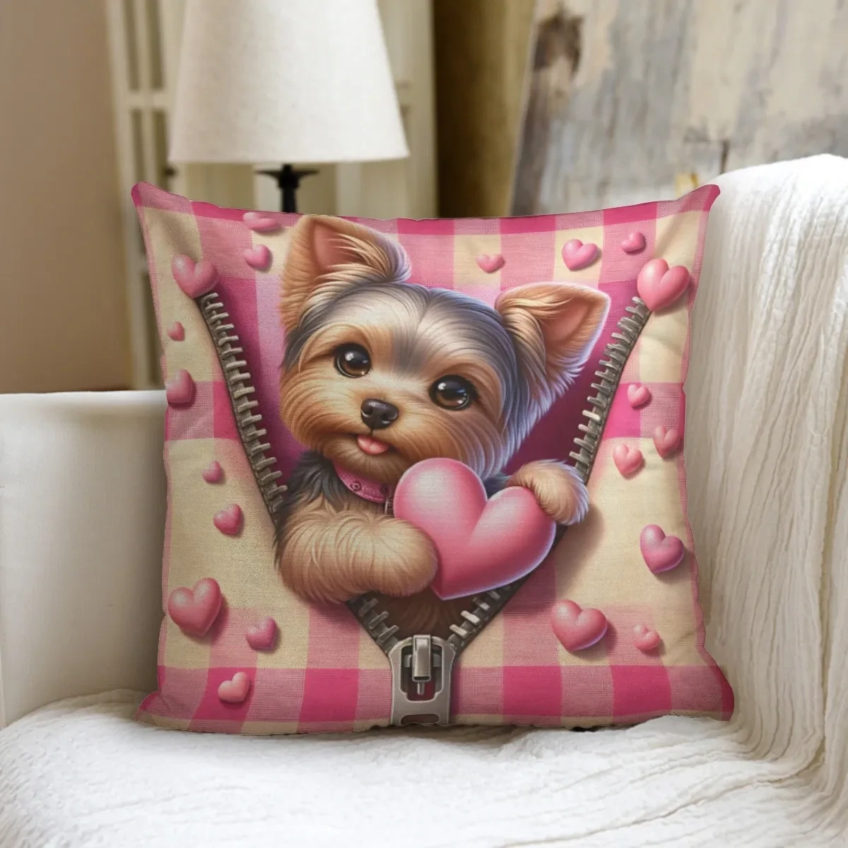 Valentine's Day Yorkshire Terrier Pillow