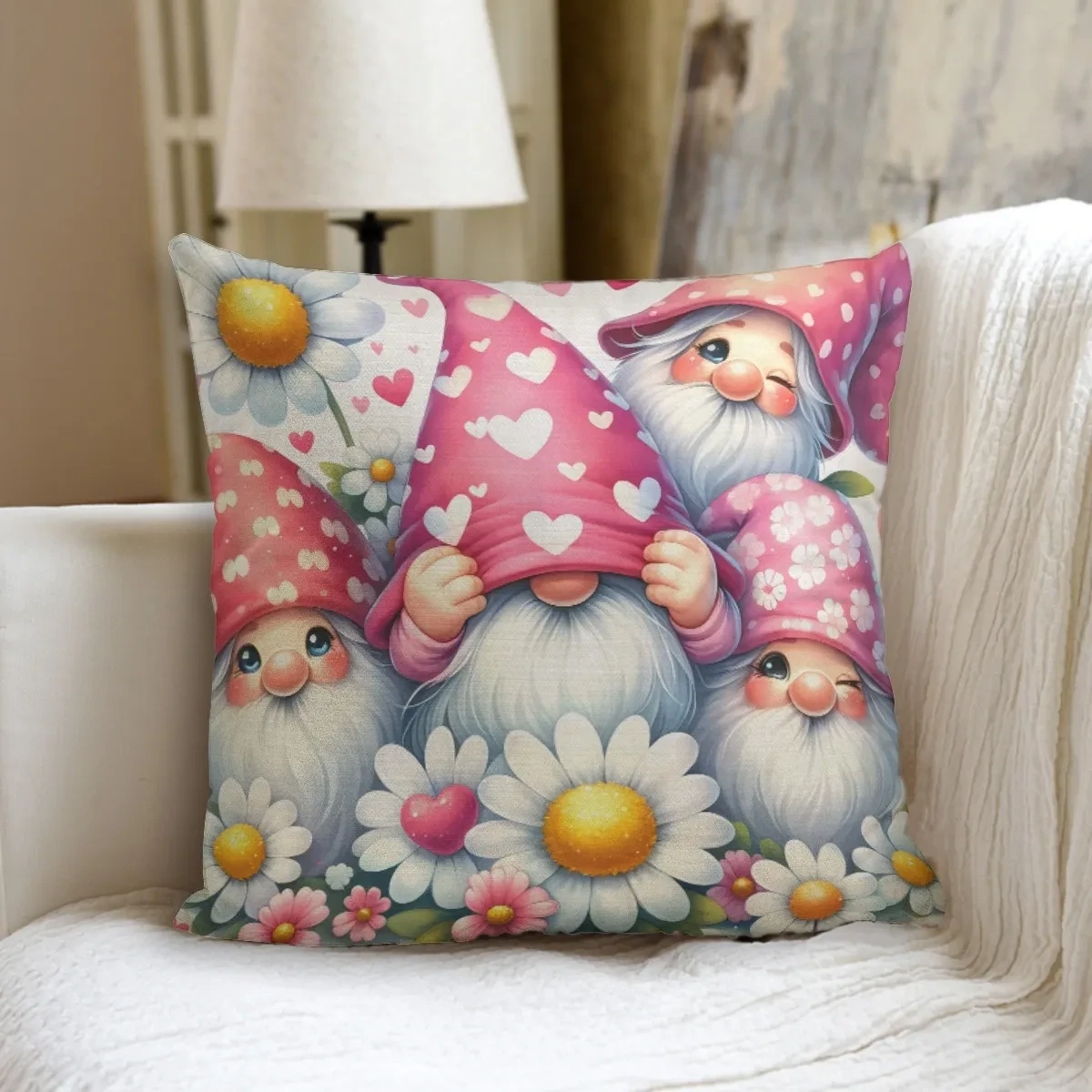 Funny spring gnome pillow