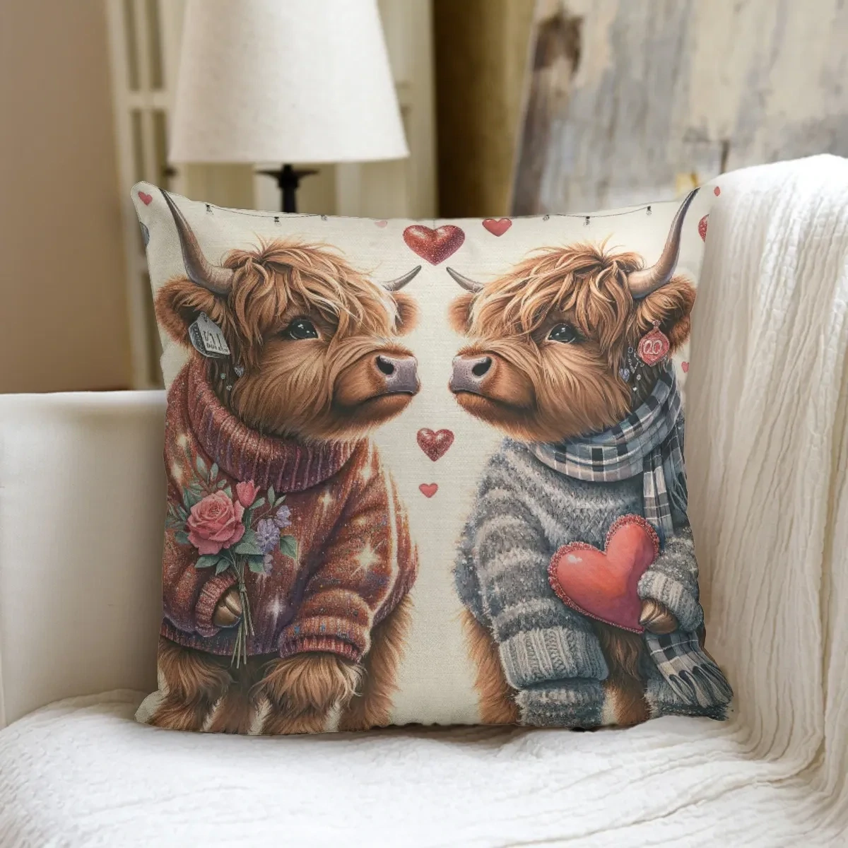 Highland cows in love cushion