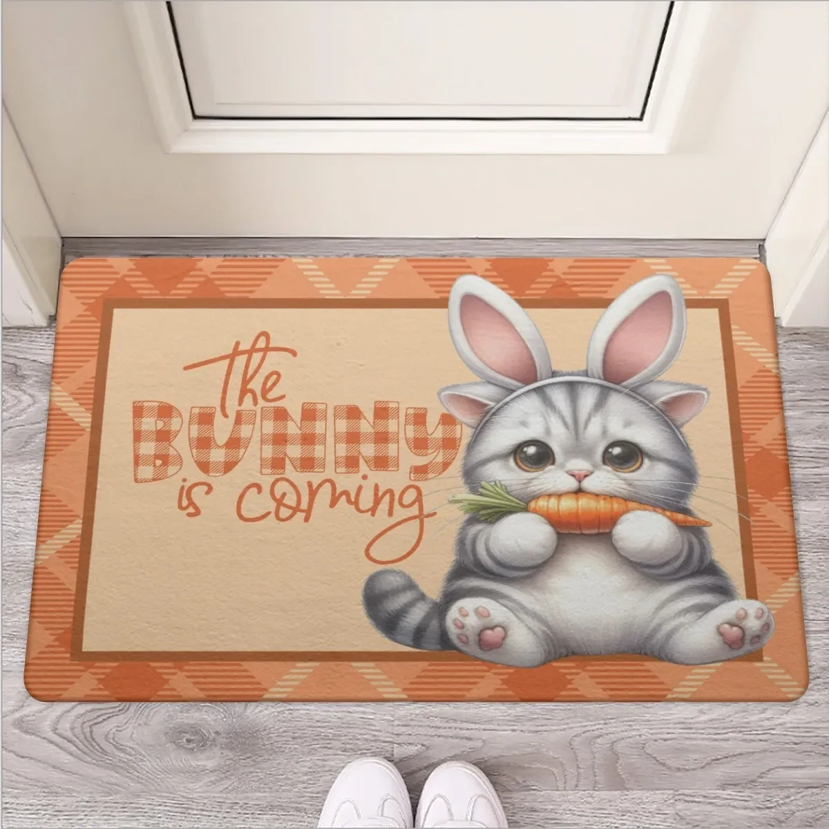 &quot;The Bunny Is Coming&quot; Britisch Kurzhaar Katze im Hasenkostüm Fußmatte