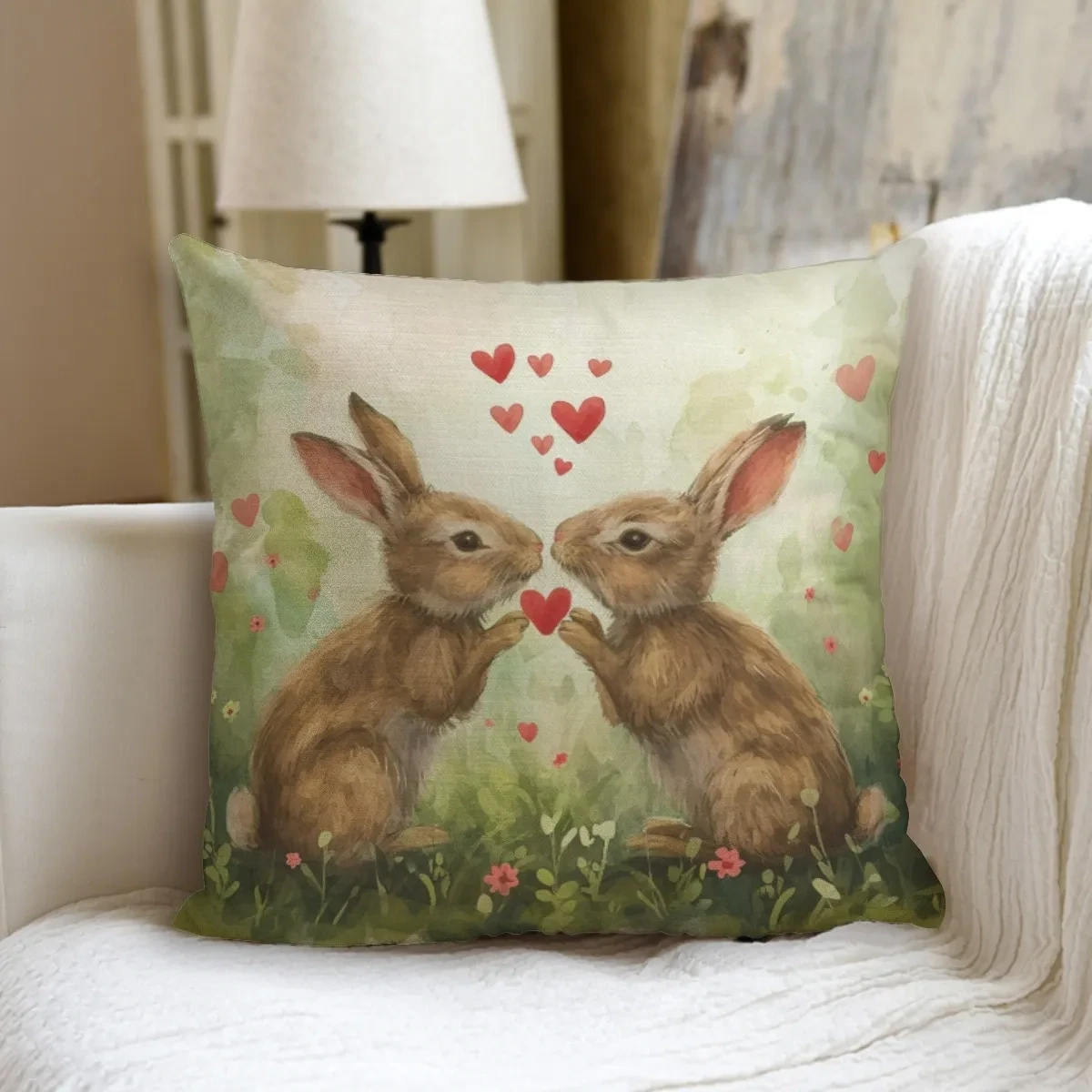 Rabbits in love pillow