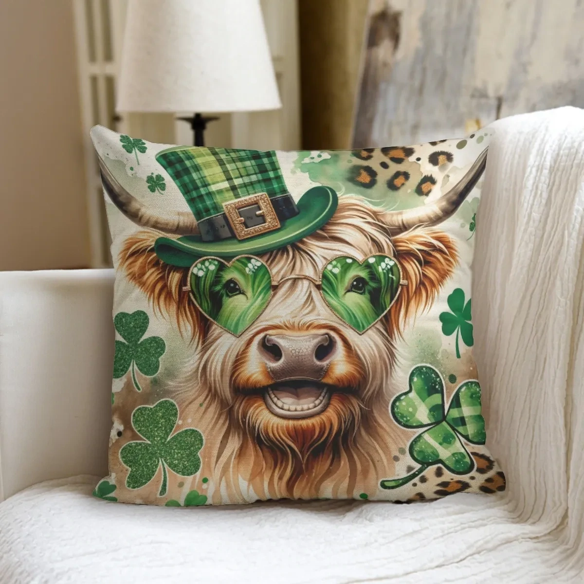 Saint Patrick’s Day Highland Cow Cushion
