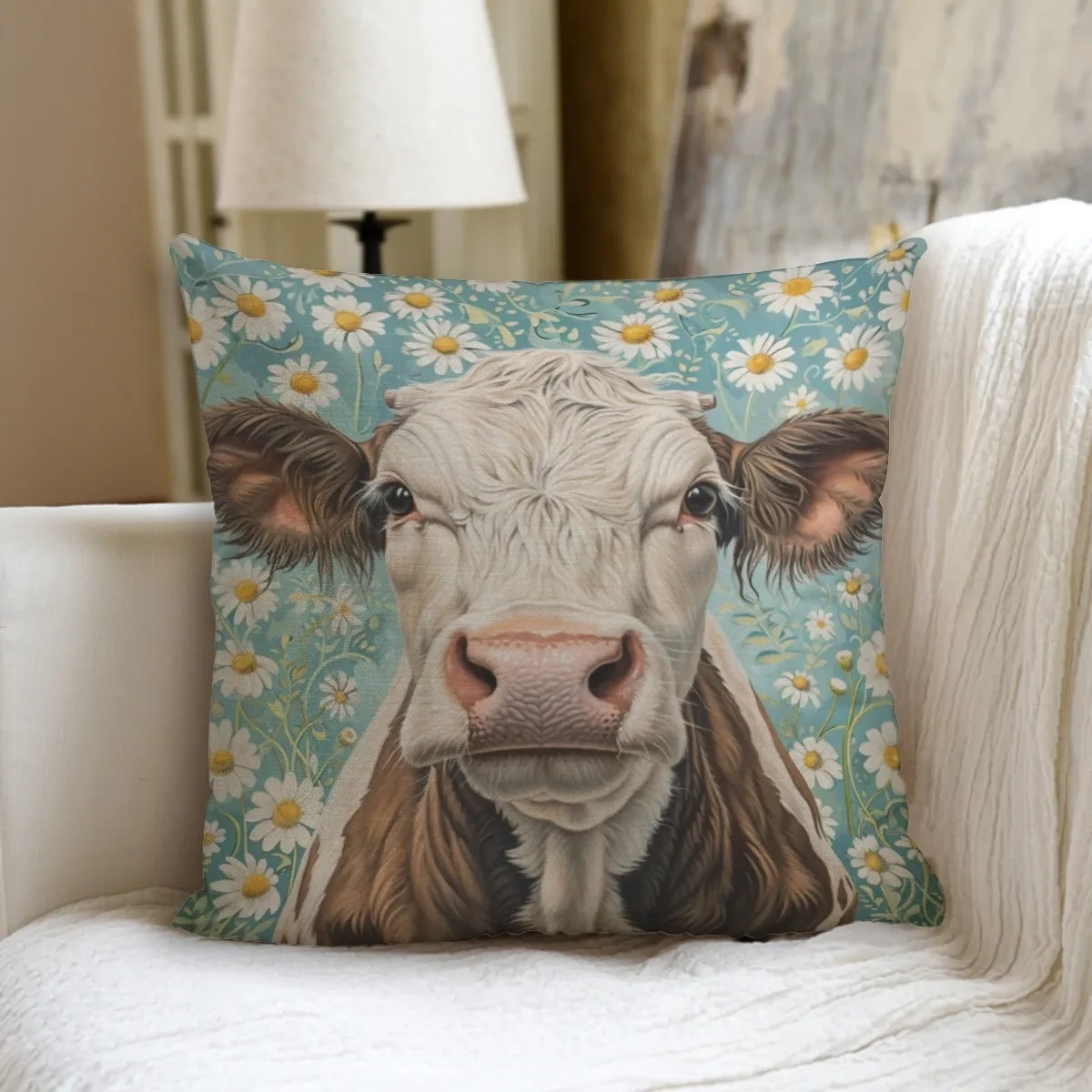 “Farmhouse” cow pillow