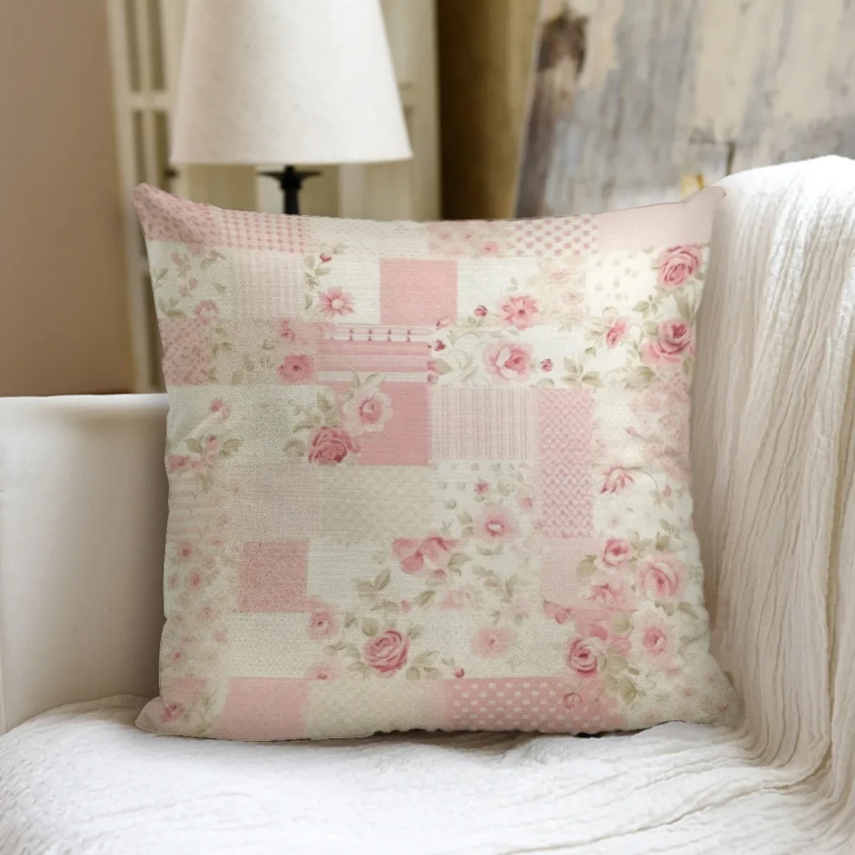 Country house floral patchwork cushion