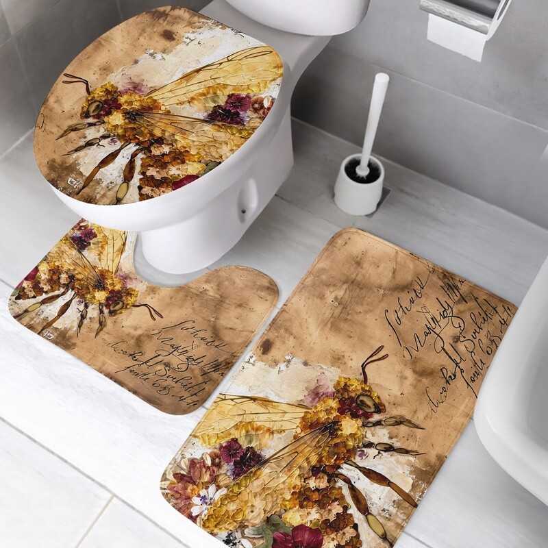 3 piece vintage style bee bath mat set