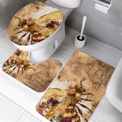 3 teiliges Badematten-Set Vintage-Stil Biene