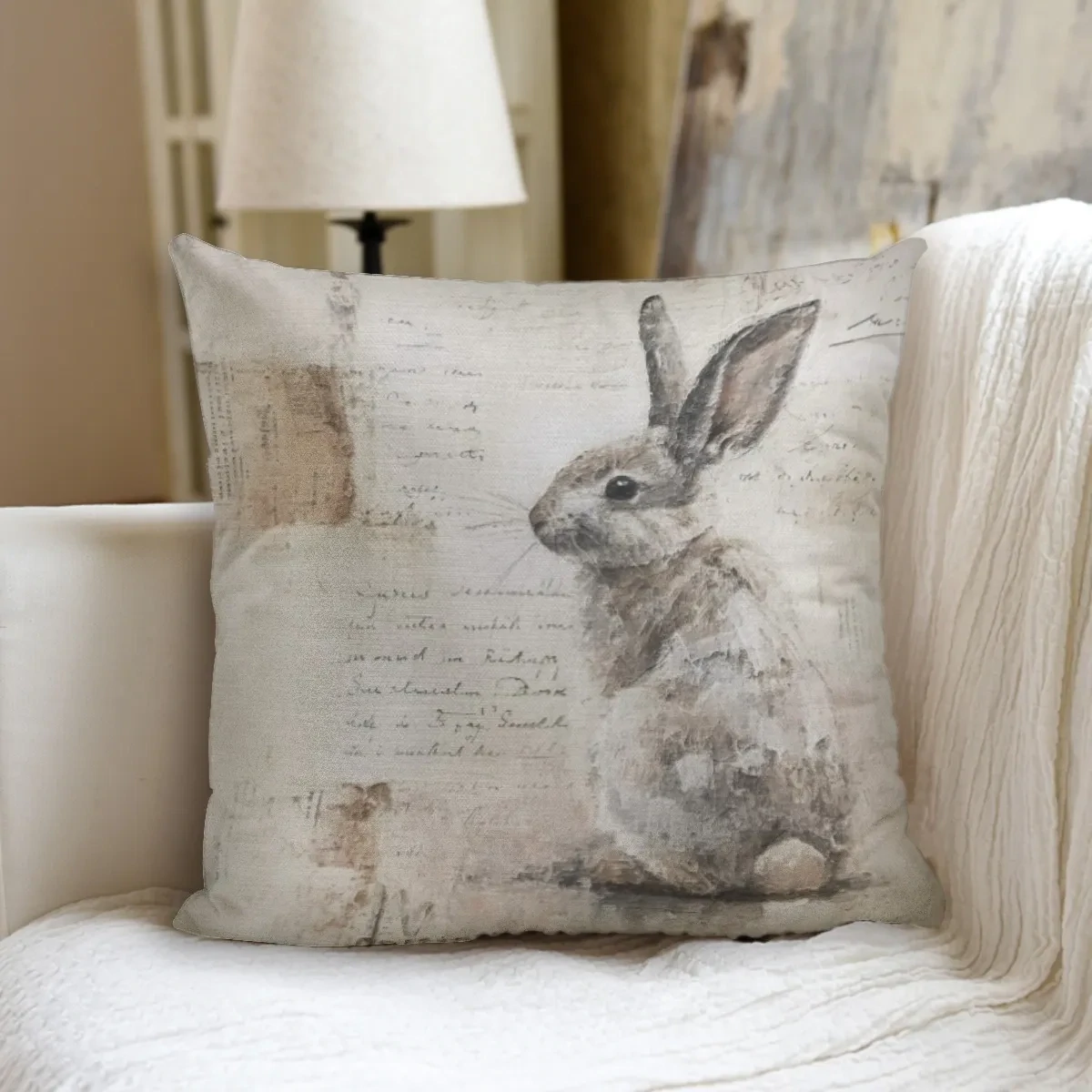 Vintage style rabbit pillow