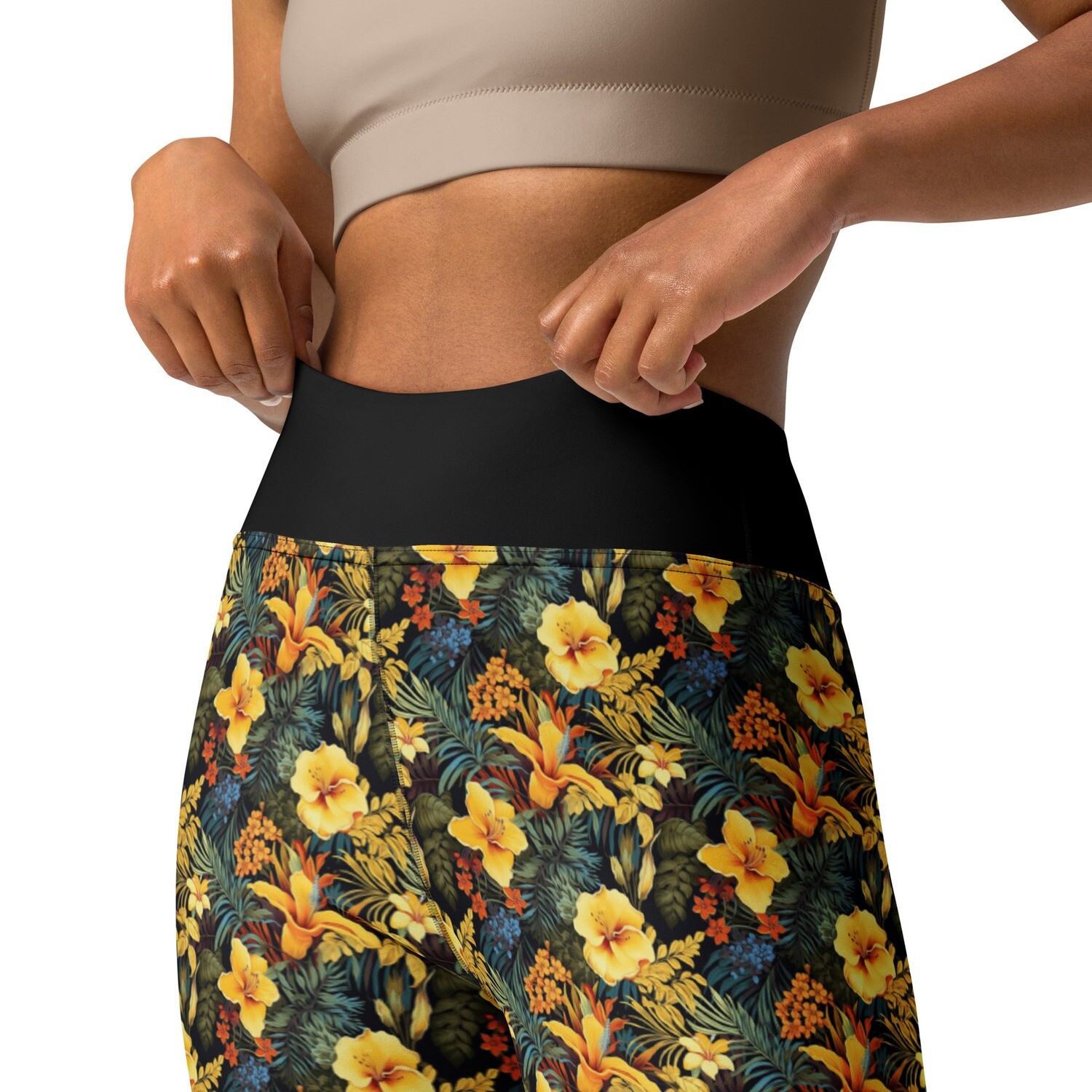 Tropical Yellow Flowers High-Waist Leggings