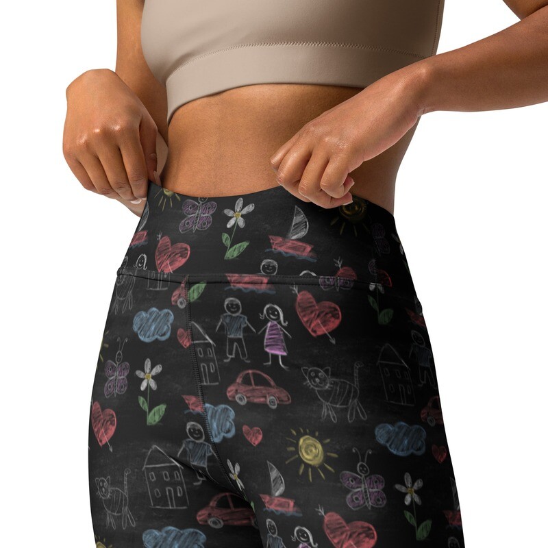 Blackboard Chalk Painting High-Waist Leggings