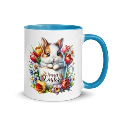Farbige Keramik Tasse Osterhase "Happy Easter"
