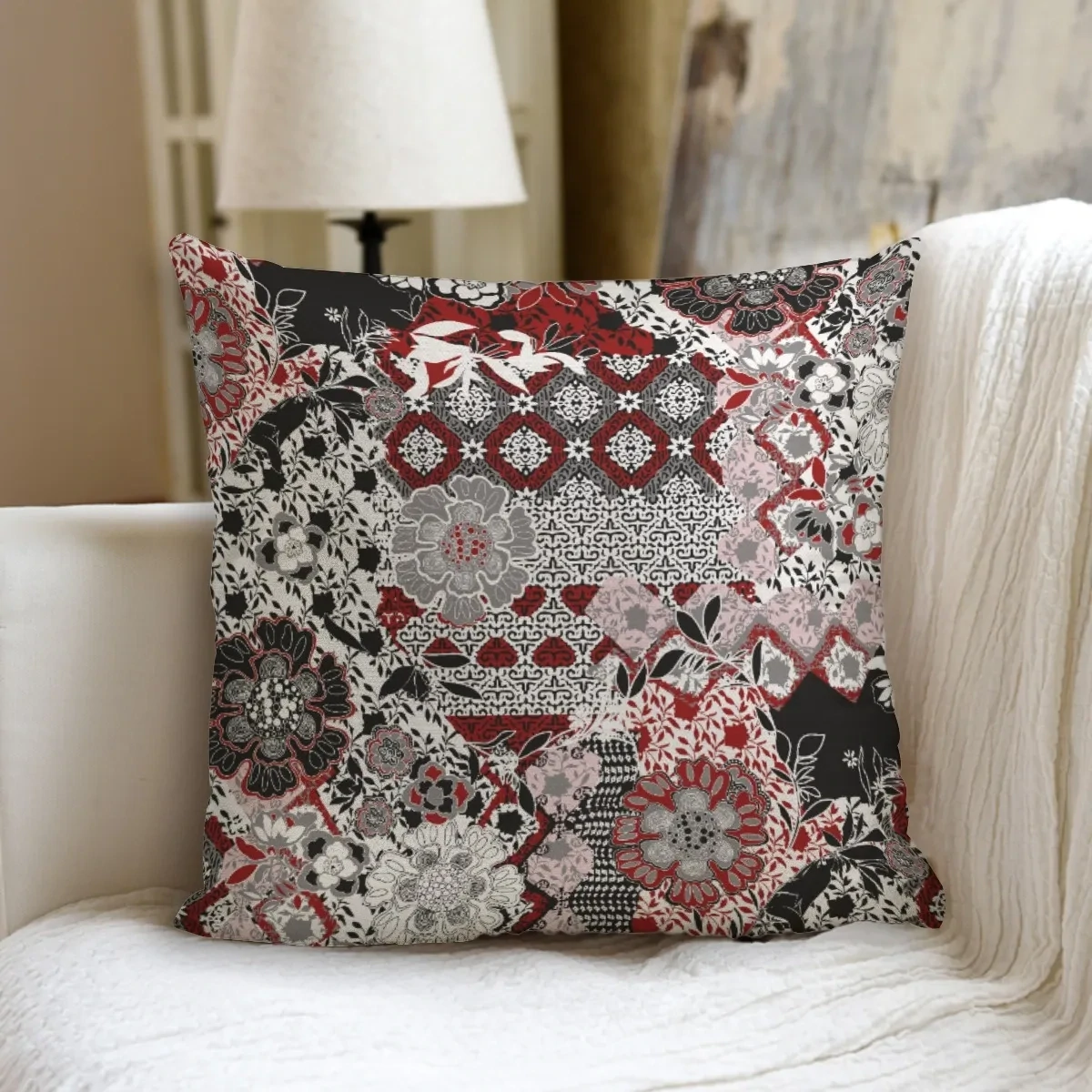 Gouache flower pillow