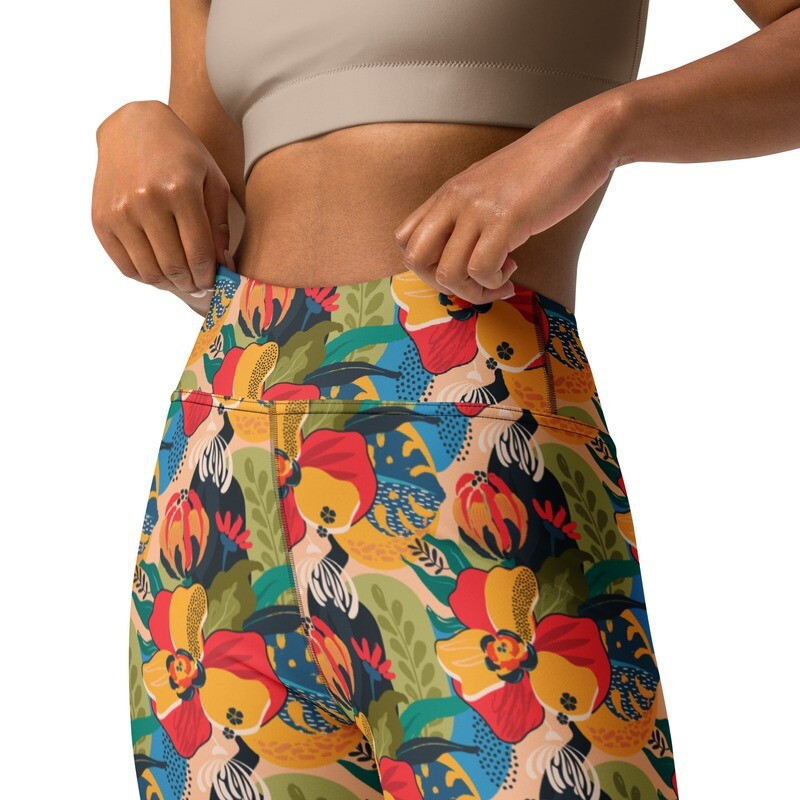 Abstract floral pattern high-waist leggings