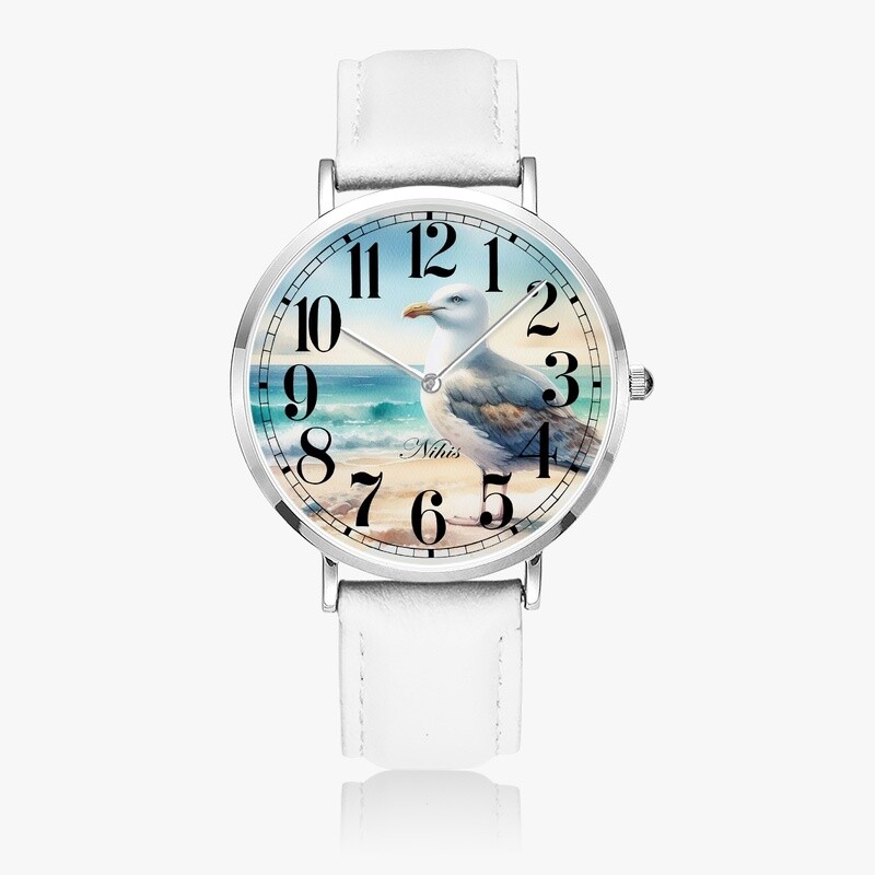 Seagull leather wristwatch silver