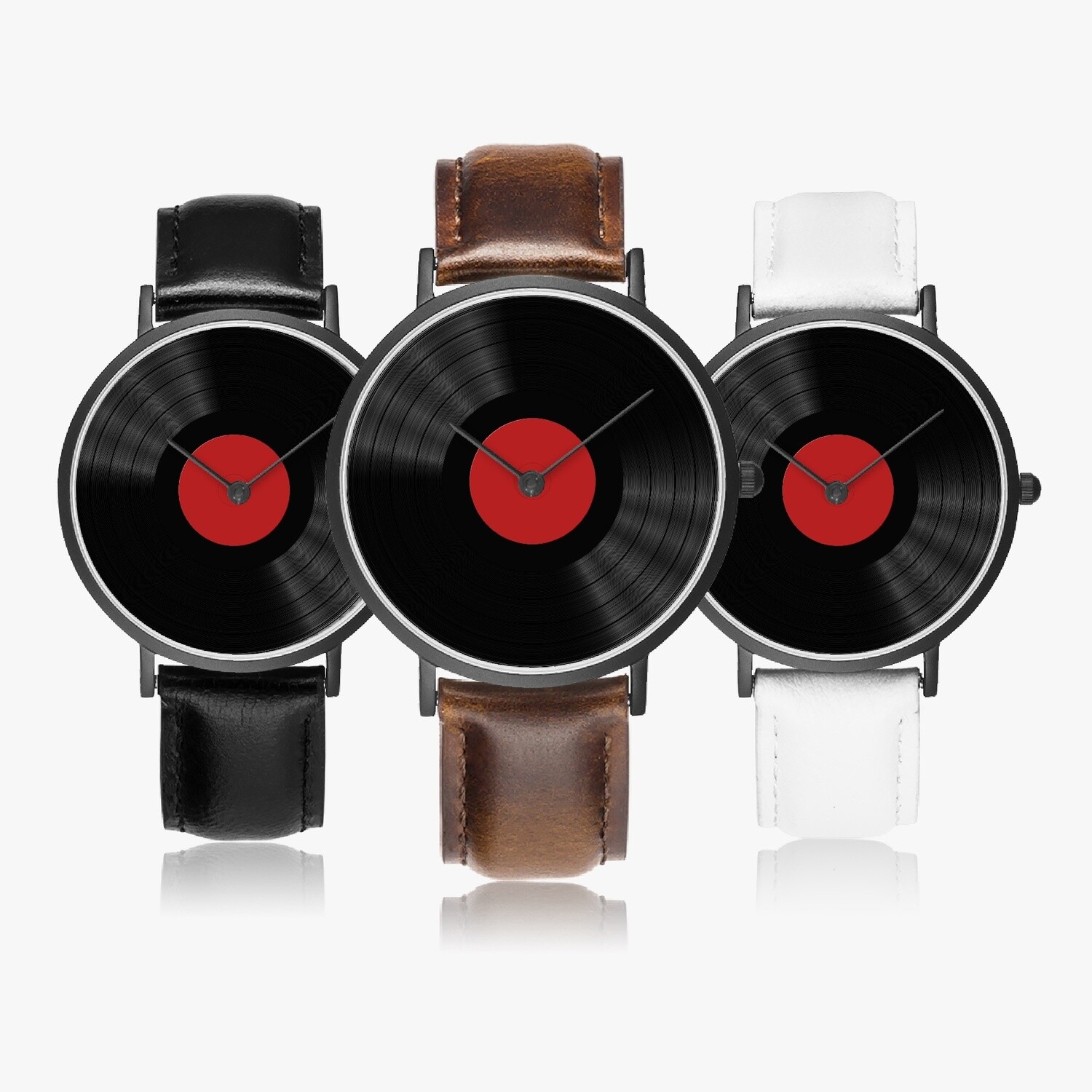 Vinyl Record Leather Watch Black