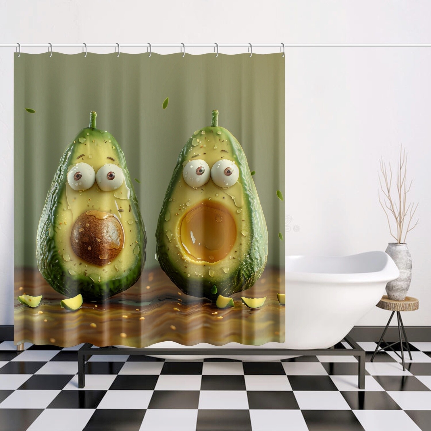 Funny avocado shower curtain