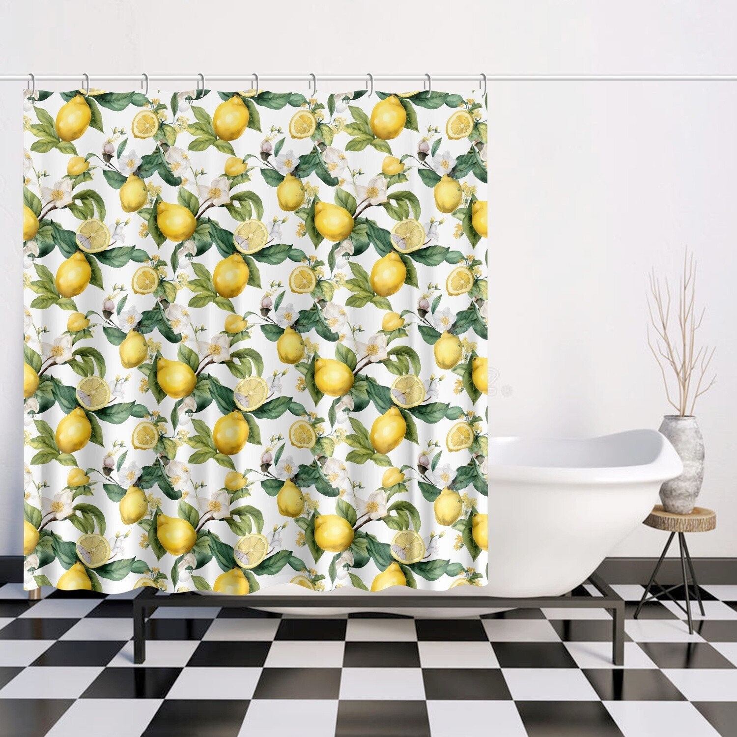 White lemon pattern shower curtain