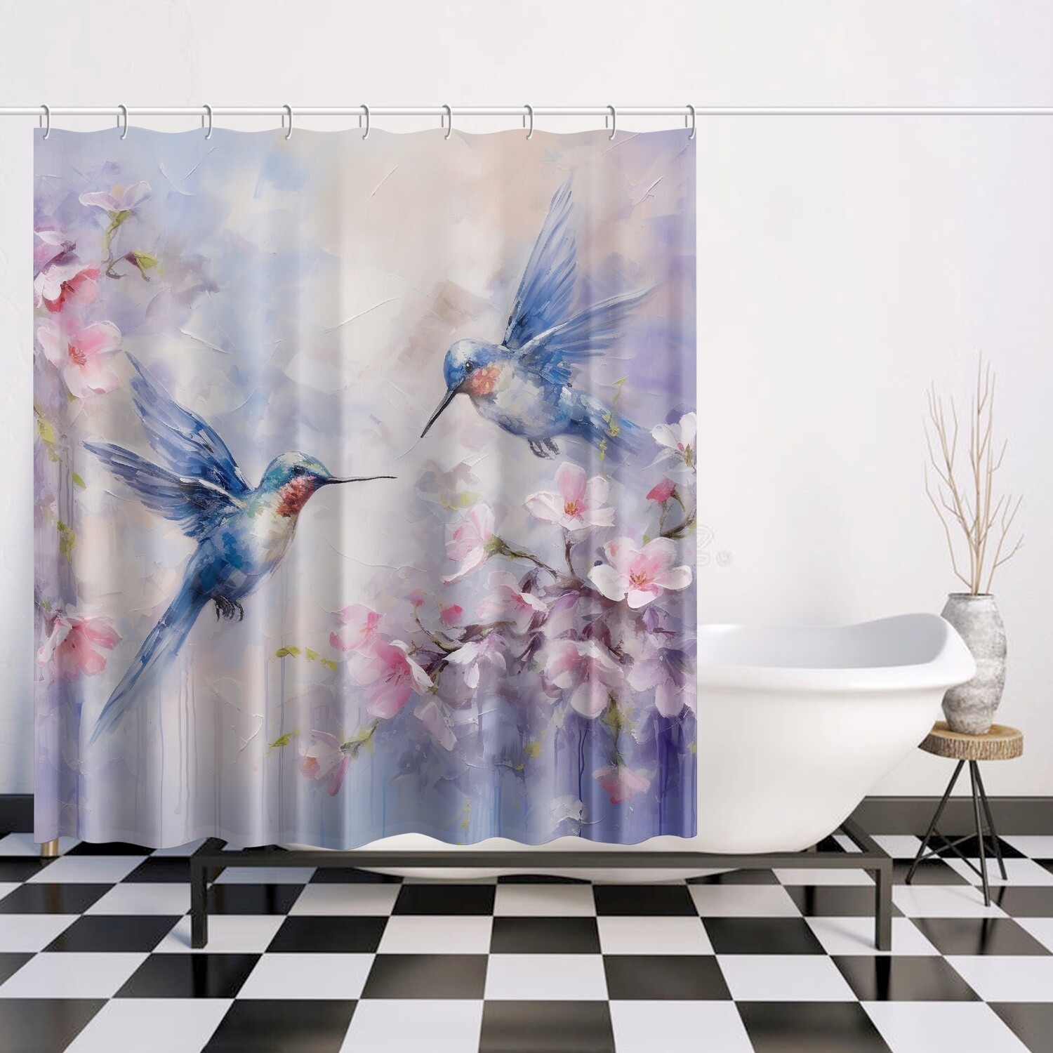 Magical hummingbird shower curtain