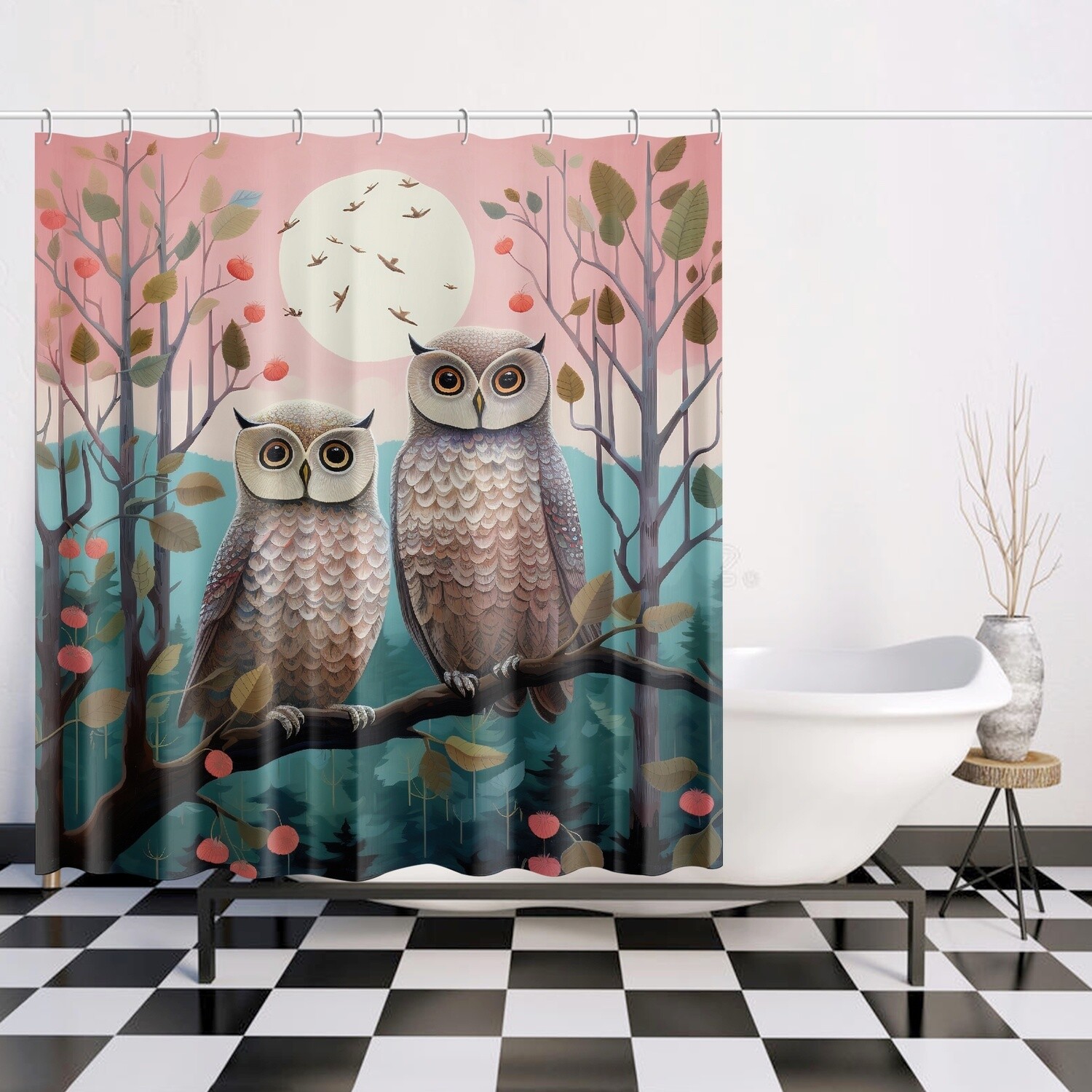 Magical owl shower curtain