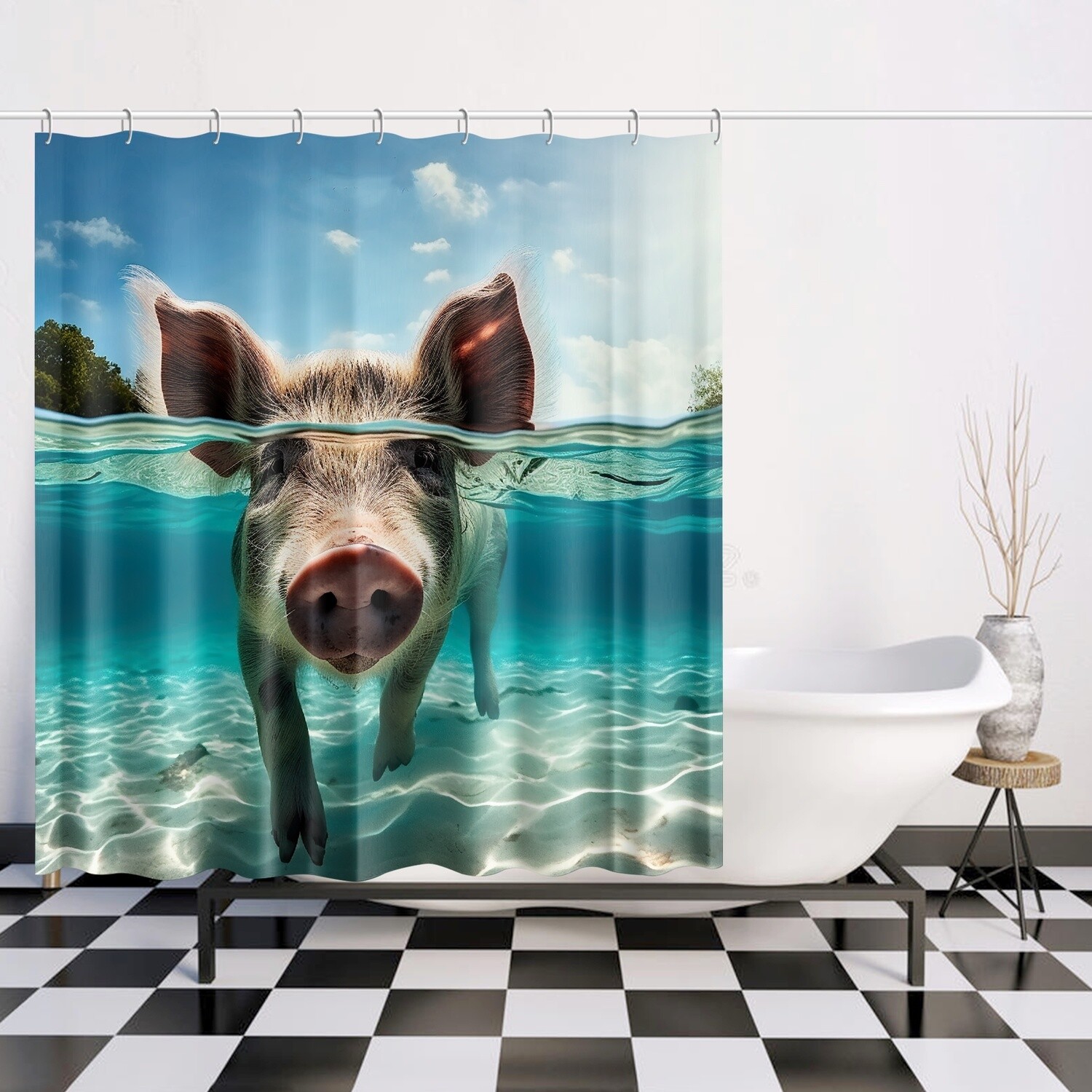 Swimming pig shower curtain