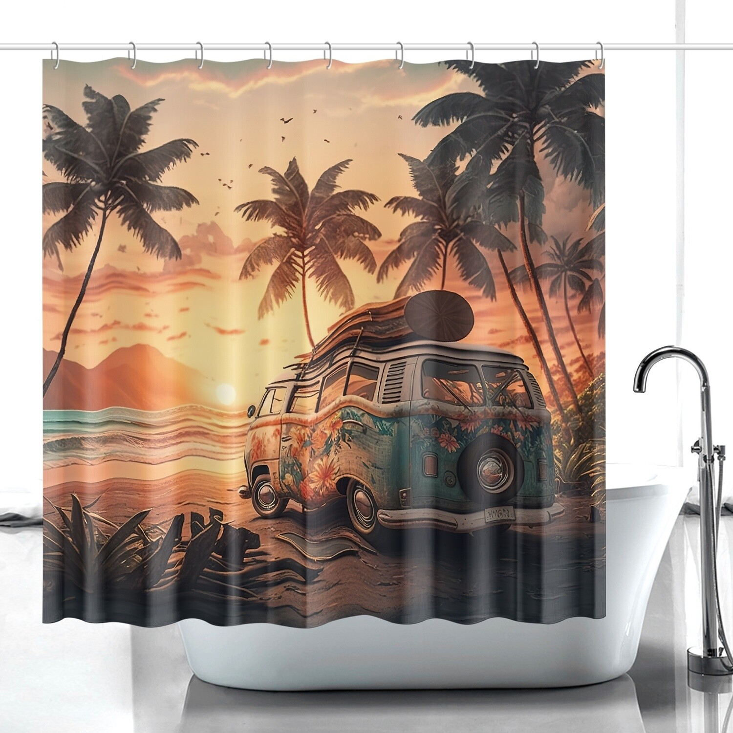 Vintage style VW Bulli bus shower curtain