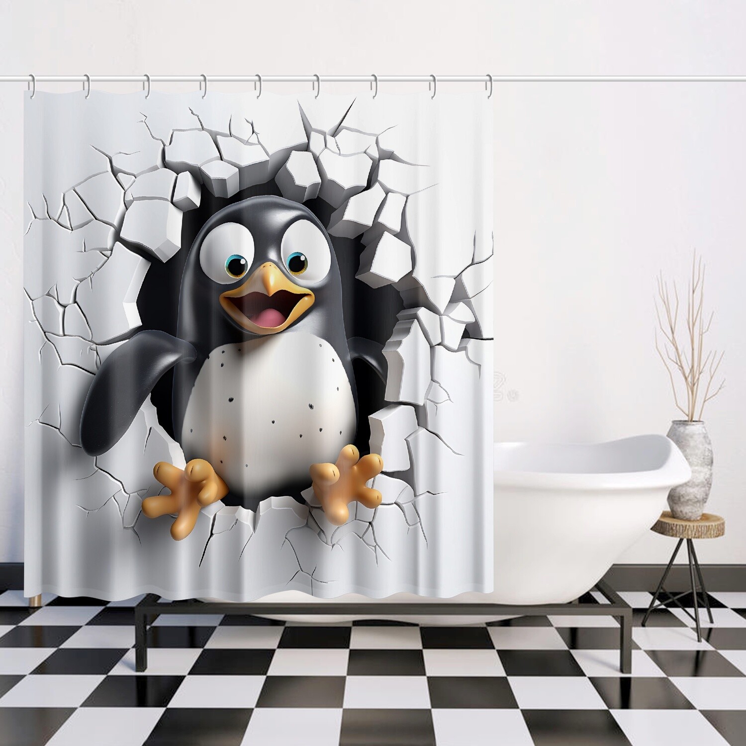 Funny penguin shower curtain