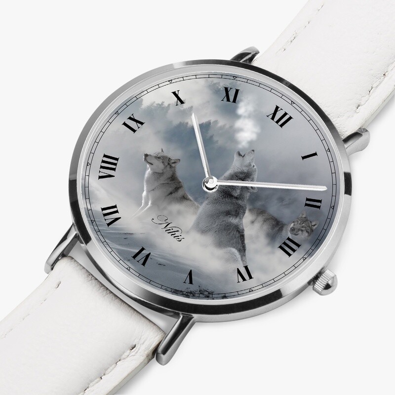 Howling Wolf Leather Watch Silver