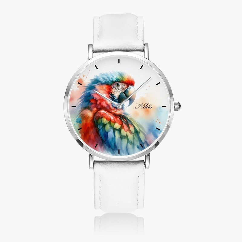 Parrot leather wristwatch silver