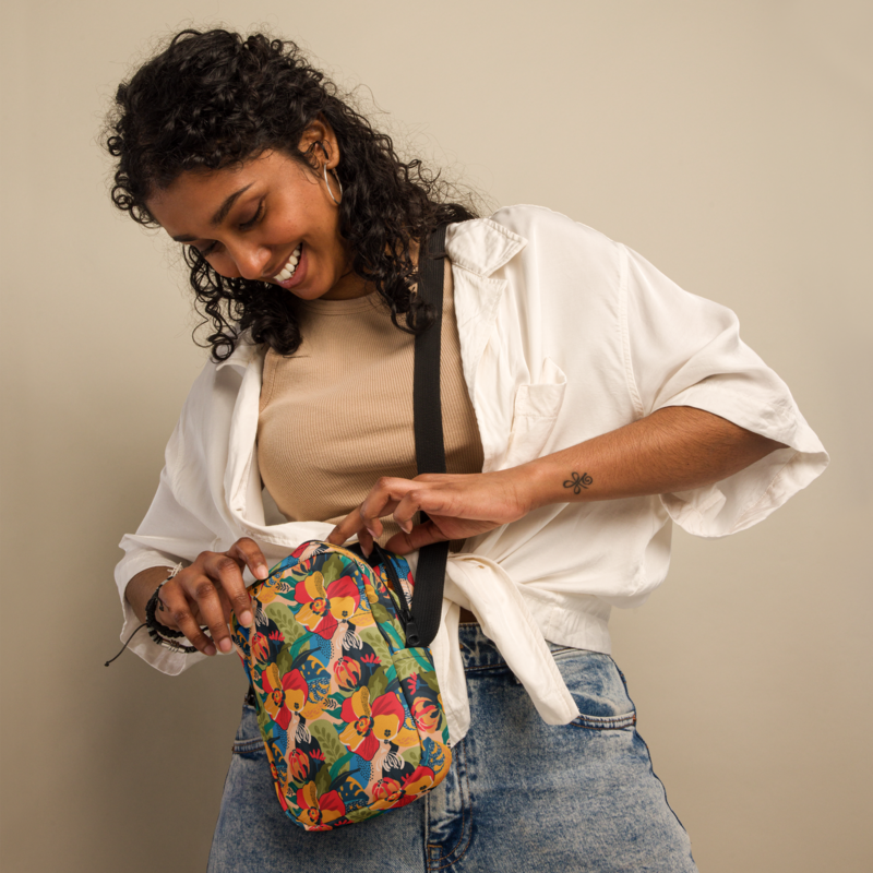 Abstract floral pattern utility shoulder bag