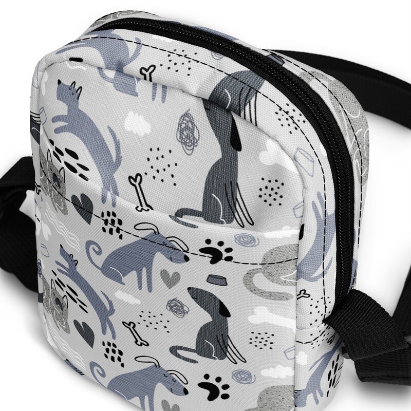 Gray dog ​​pattern utility shoulder bag