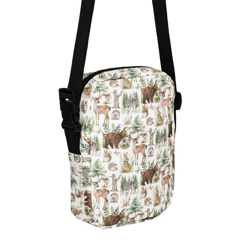 Beige forest animal utility shoulder bag