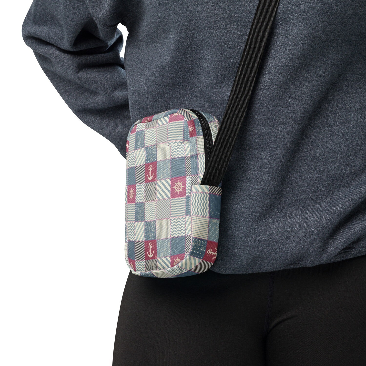 Maritime patchwork utility shoulder bag