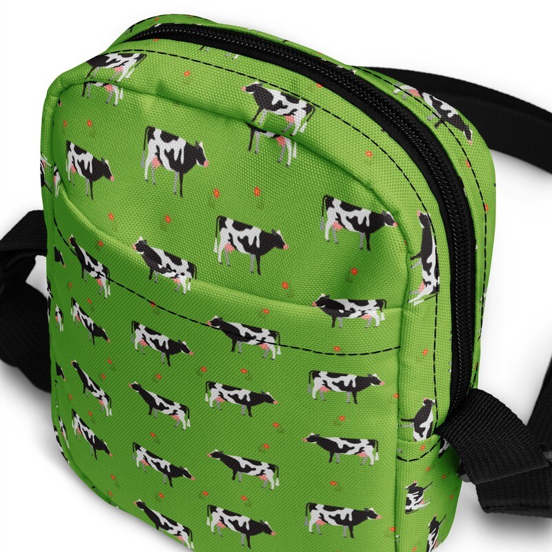 Green farm cow utility shoulder bag