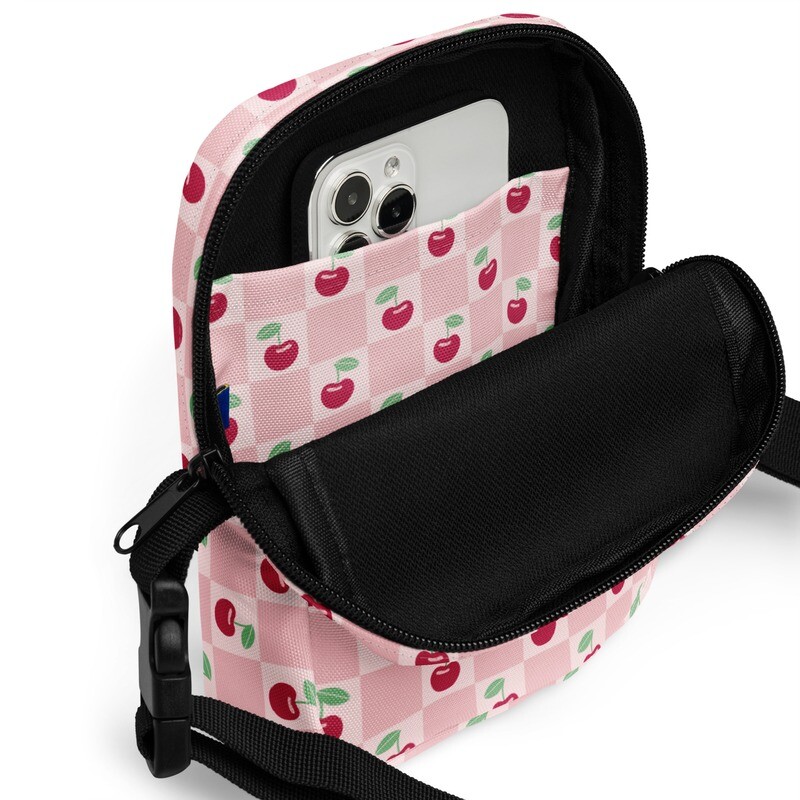 Pink Checkered Cherries Utility Crossbody Bag