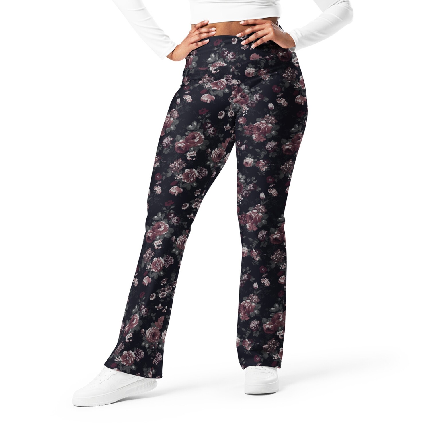 High-waist flared leggings floral pattern