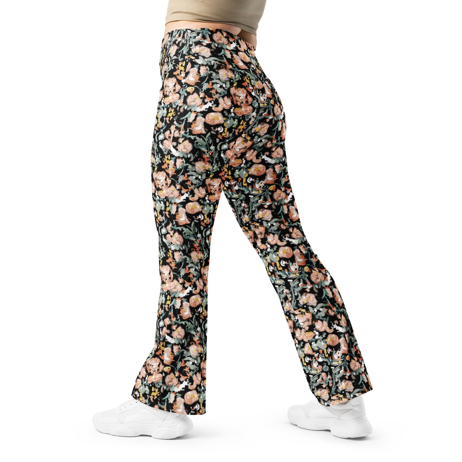 High-waist flared leggings “Flowers”