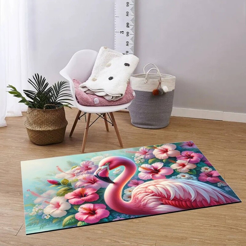 Leather floor mat Tropical Flamingo