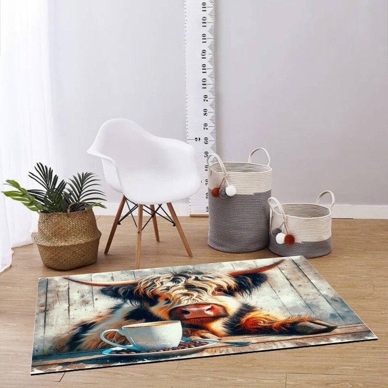 Leather floor mat Highland Cow - Coffee