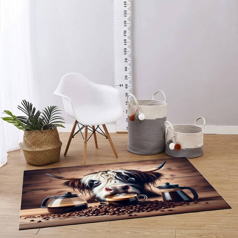 Leather floor mat Rustic Highland Cow - Coffee