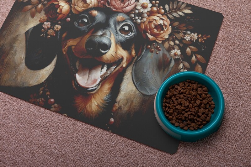 Leather floor mat floral - Dachshund dog breed