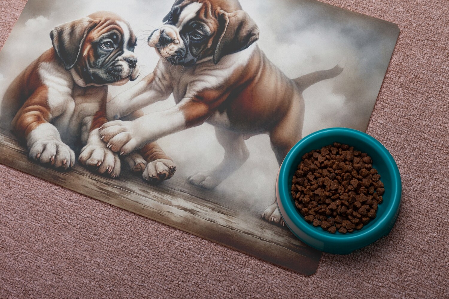 Leather floor mat German Boxer puppies