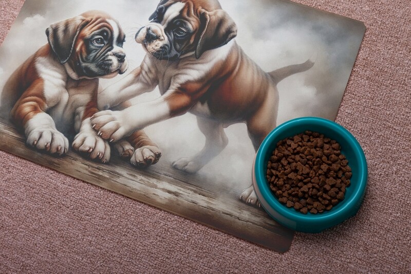 Leather floor mat German Boxer puppies