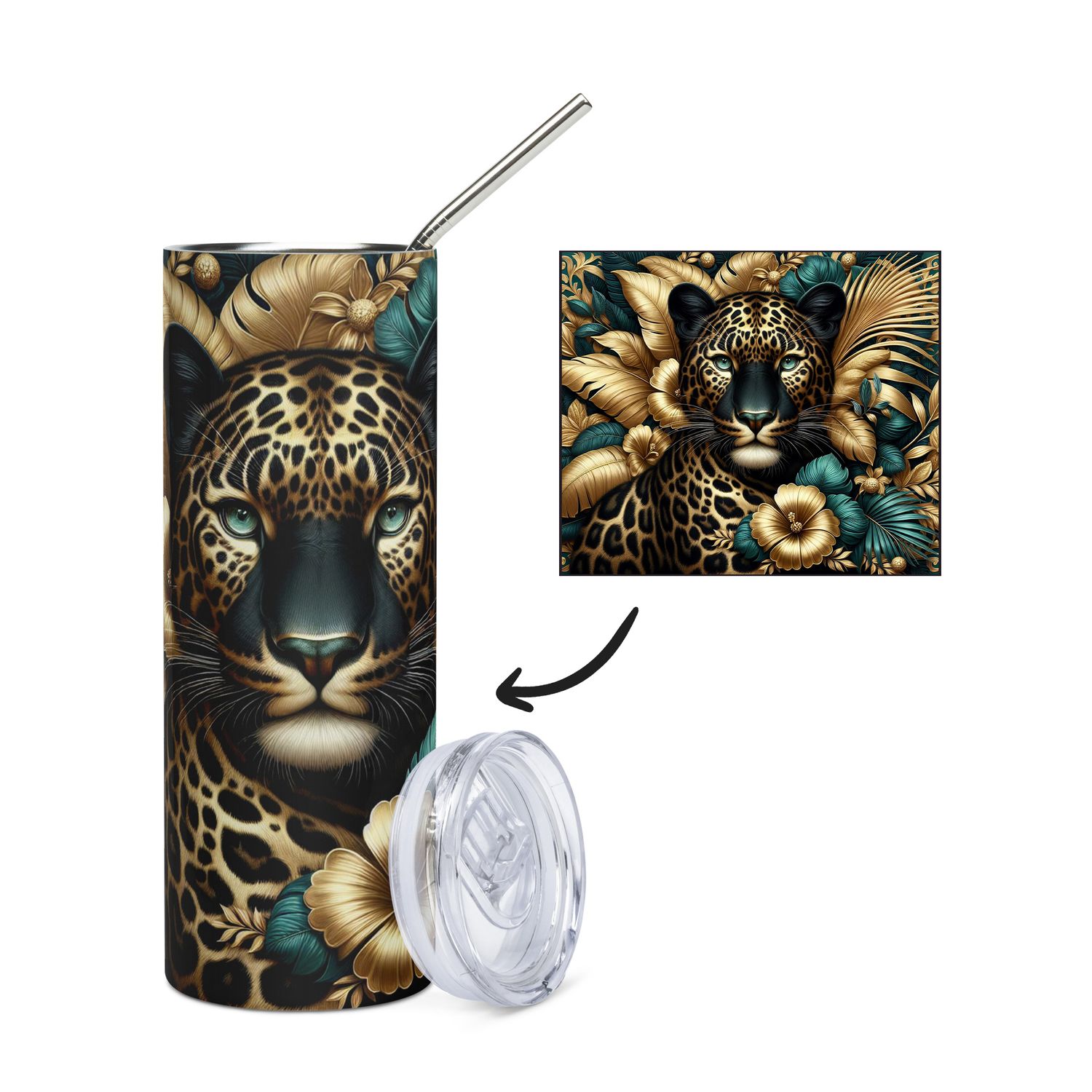 Gold-Turquoise Leopard Stainless Steel Cup - Tumbler
