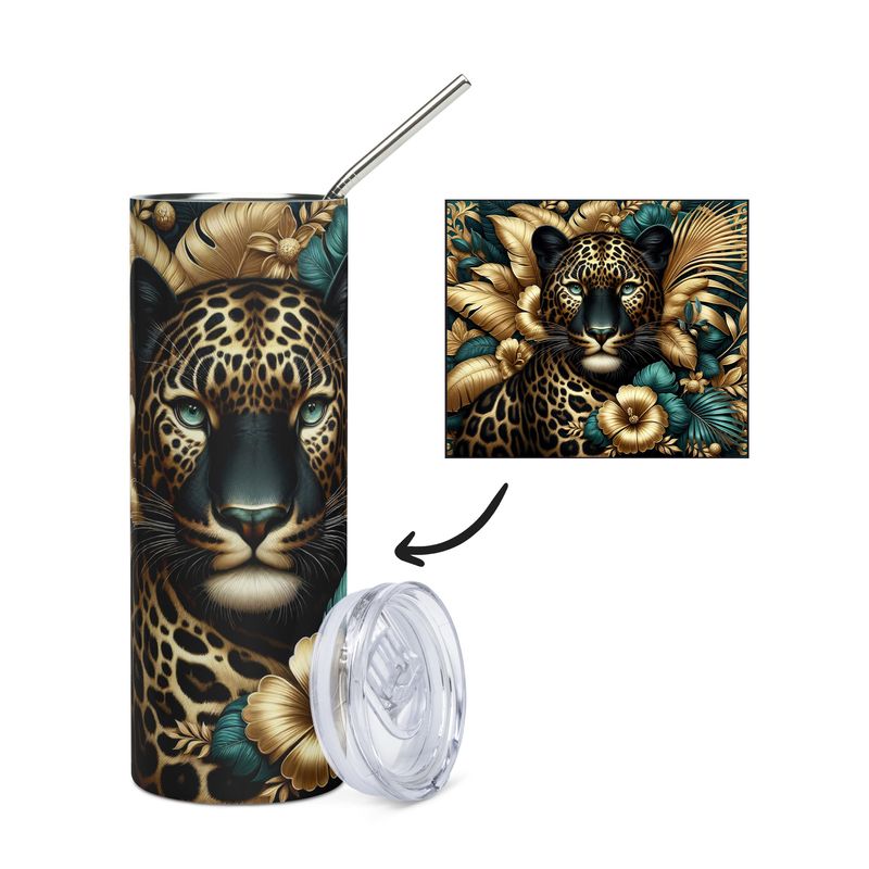 Gold-Turquoise Leopard Stainless Steel Cup - Tumbler