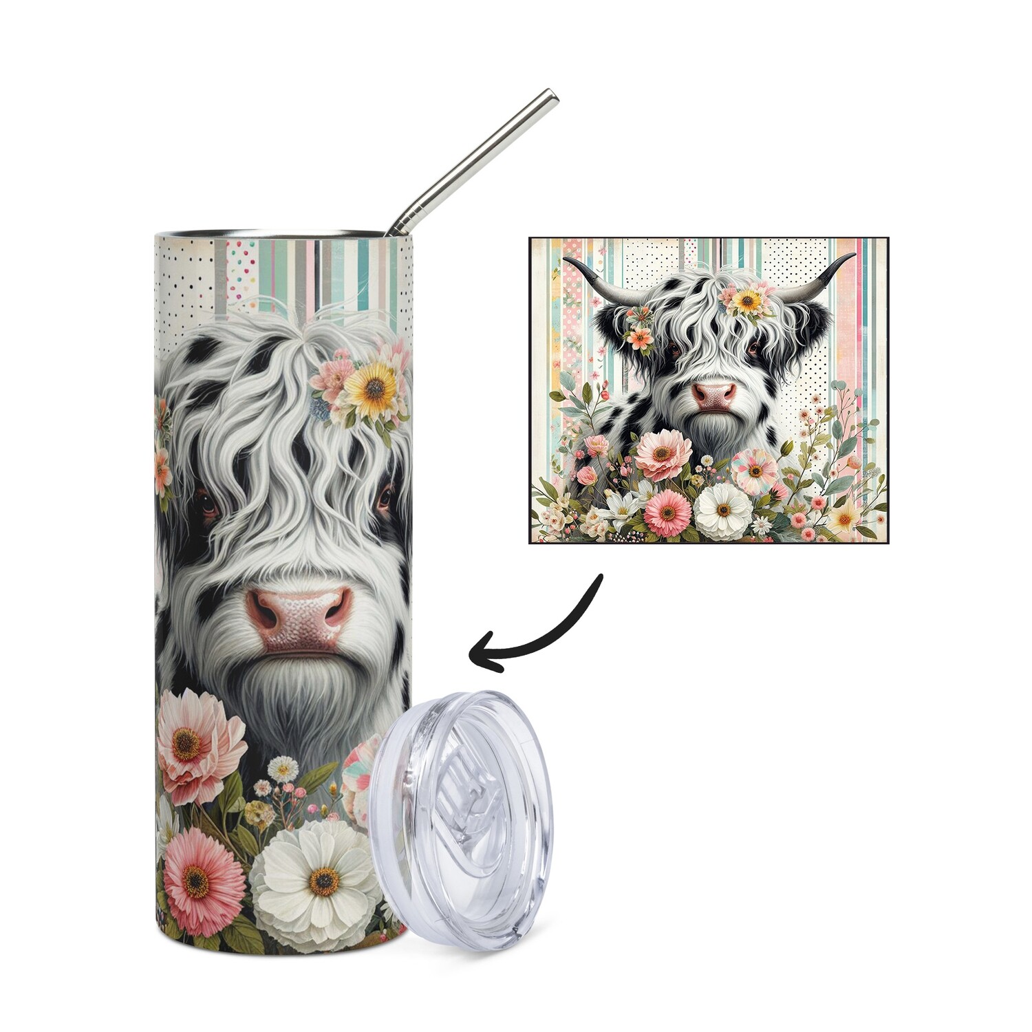 Shabby-Chic Highland Cow Stainless Steel Mug - Tumbler