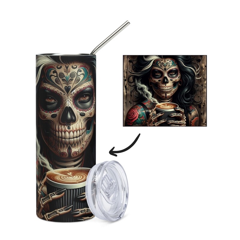 Skeleton Woman and Coffee Stainless Steel Mug - Tumbler