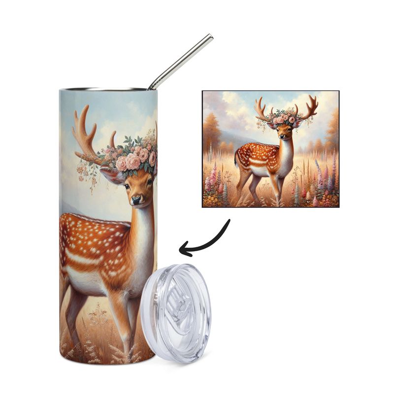 Floral deer stainless steel cup - tumbler