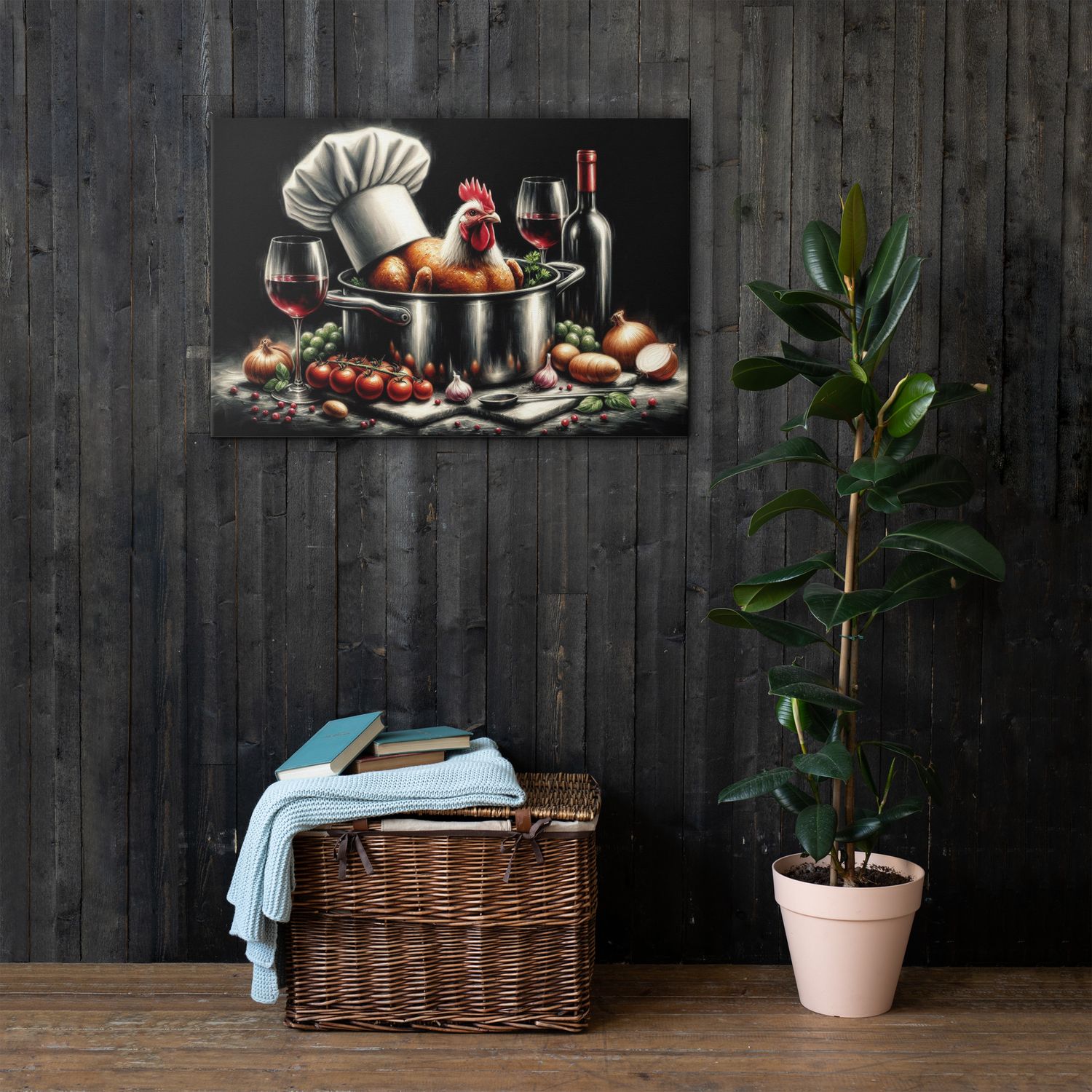 Canvas print Chicken in the cooking pot