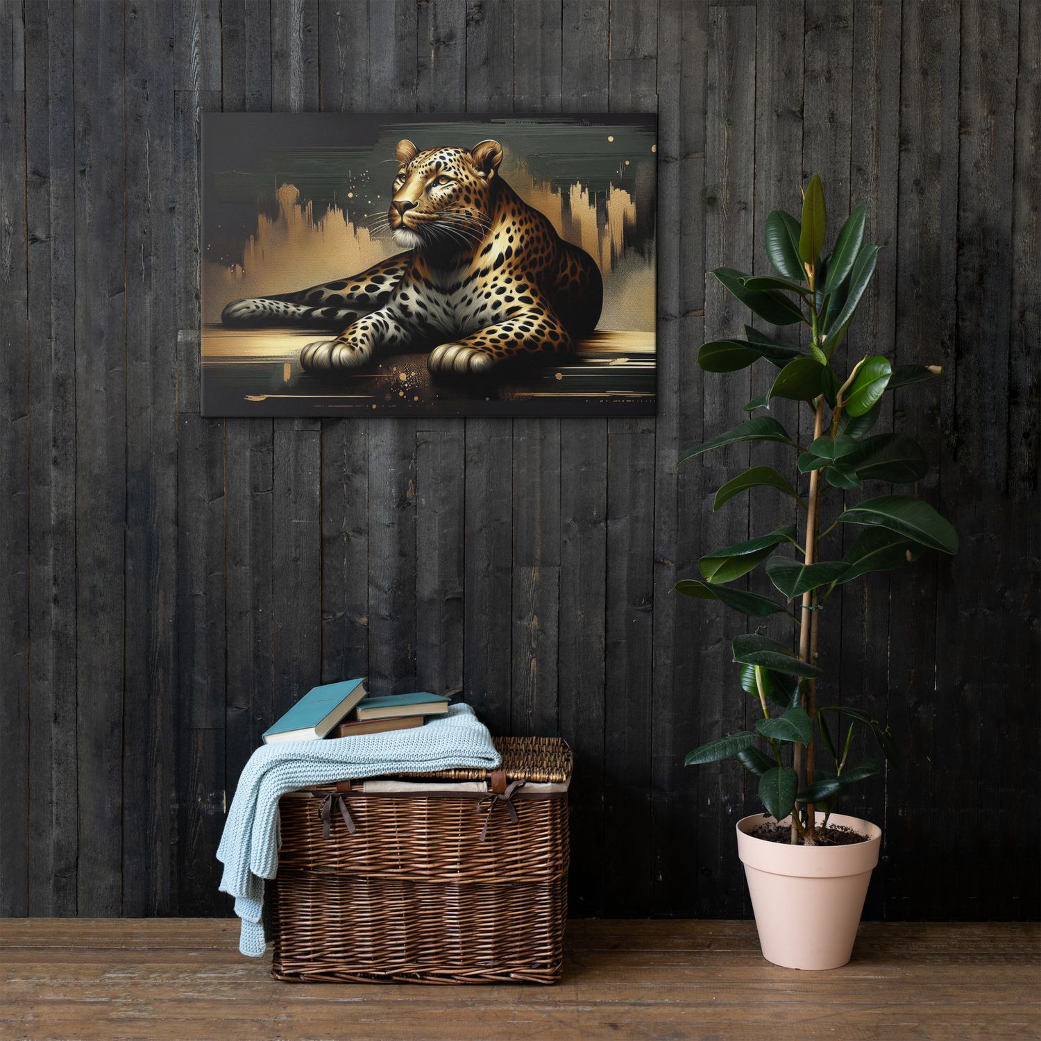 Canvas print Black and gold leopard